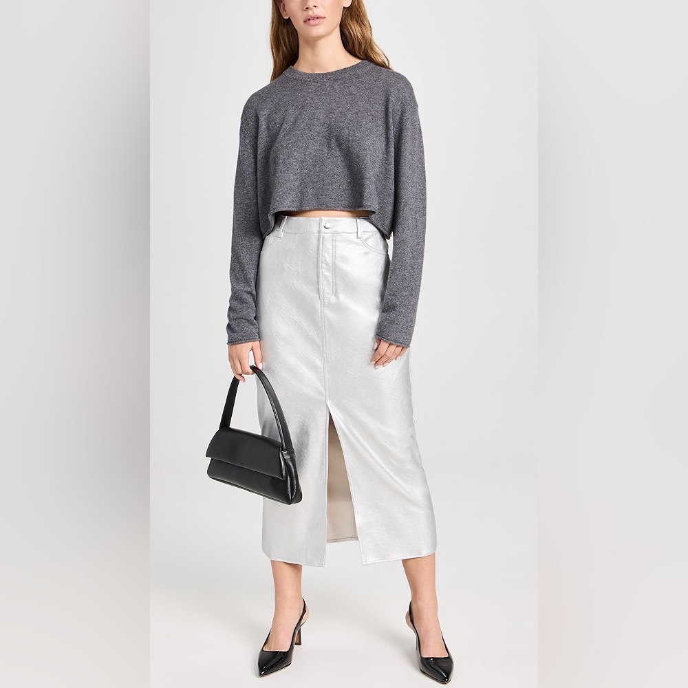 WAYF Metallic Faux Leather Skirt - Silver